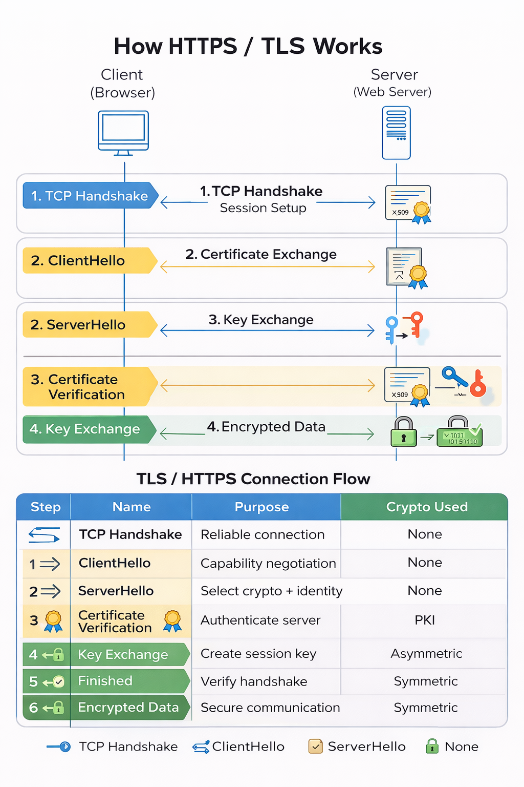 TCP and TLS Handshake Sequence Diagram